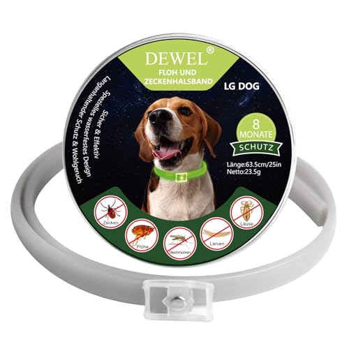 DEWEL Leuchtendes Zeckenhalsband für Hunde, Zeckenhalsband Leuchthalsband Hund Verstellbar Floh-und Zecken Prävention Halsbänder Wasserdicht Fluoreszierendes Flohhalsband gegen Ungeziefer, 63.5cm