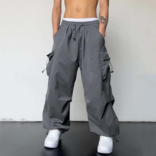 Men's Baggy Cargo Pants Streetwear Lightweight Casual Parachute Pant Athletic Drawstring Harem Joggers with Pockets3
