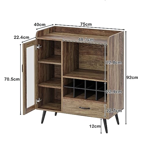 sogesfurniture Cave à vin avec casier à vin et Porte-Verre intégrés, Buffet en Bois, Buffet avec tiroir et Porte en Verre, Rangement de vin pour Cuisine, Salle à Manger, Bar, 75 x 40 x 92 cm – Image 4