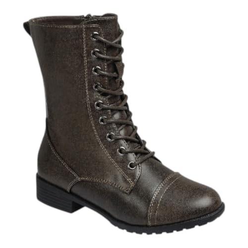 Image of Forever Link Womens Round Toe Military Lace Up Knit Ankle Cuff Low Heel Combat Boots