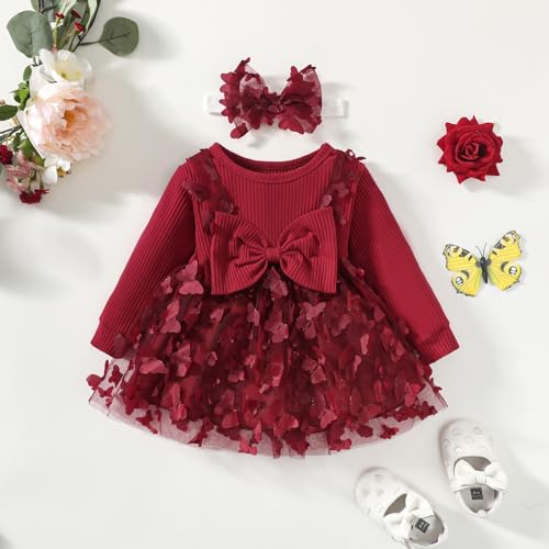 Infant Baby Girl Butterfly Dress Ruffle Puff Sleeve Tutu Tulle Dress Bowknot Princess Dresses Photograph Party Outfits 3-24M2