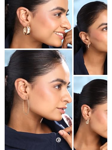 Image of Yellow Chimes Earrings for Women and Girls | Fashion Gold Stud & Hoop Set | Gold Plated Hoop & Studs Earring | Western Hoop Earrings Combo | Birthday Gift for Girls & Women Anniversary Gift for Wife
