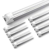 Kihung 8ft LED Shop Light Fixture, V Shape T8 Integrated Tube Light, 6000K Super Bright White, 9750LM, 75W, Linkable Strip Lights for Garage, Workshop, Basement, Plug and Play, Clear Lens, 8-Pack