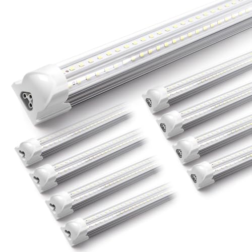 Kihung 8 Pack 8FT LED Shop Light, V Shape T8 LED Garage Light, 6000K Super Bright White, 9750LM, 75W, Linkable Shop Lights for Garage, Workshop, Basement, Clear Lens