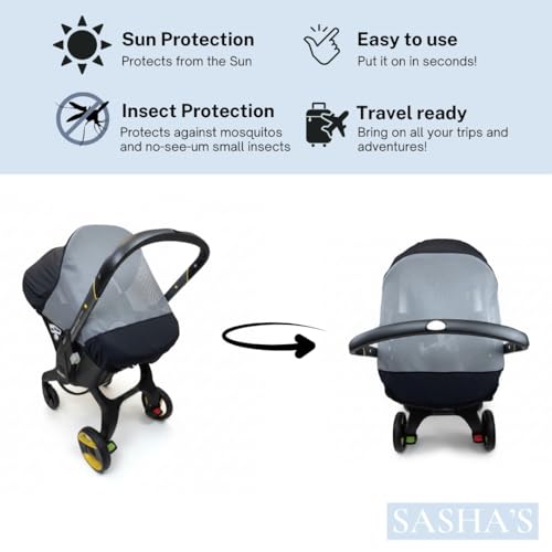 Image of SASHA'S Sunshade & Insect Cover Compatible with The Doona Infant Car Seat Stroller (Stroller not Included)