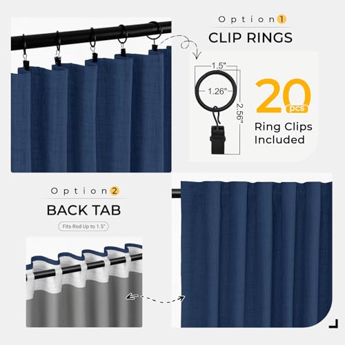 Image of INOVADAY 100% Blackout Curtains for Bedroom, Navy Blue Black Out Curtains 72 Inch Long, Clip Rings Linen Blackout Drapes, Thermal Insulated Room Darkening for Living Room, 2 Panels - W50xL72