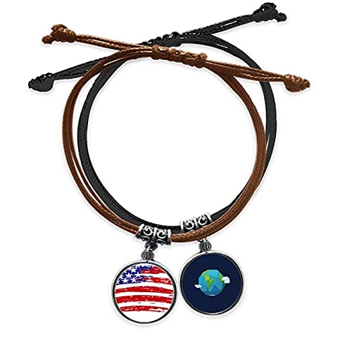 Pulsera de la bandera de EE. UU. de cuero y cuerda ajustable ideal para regalar a viajeros