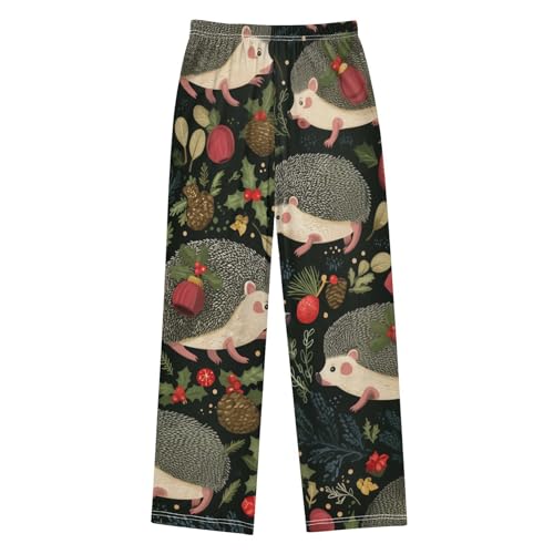 Hedgehog Pine Cone Print Boys Long Pants Soft Trousers Elastic Waist Kids Lounge Bottoms with Pockets S-XL2
