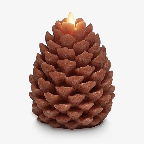 Image of Luminara Pinecone Flameless Candle Adobe Chalky Finish Pine Cone Figural, Real Wax Unscented LED Candles, Battery Operated with Timer, Holiday Decoration (4.7 inch x 6 inch)