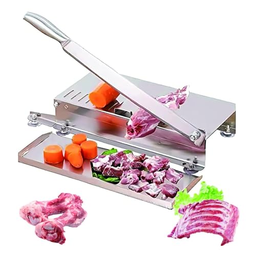 Stainless Steel Meat Cutting Machine, Manual Meat Slicer with 220/270/370mm Blade, Non-Slip Base and Removable Tray，Heavy-Duty Frozen Meat & Bone Chopper for Home Kitchen & Butchery(370mm)