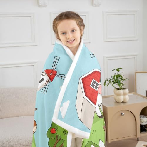 Image of Feelyou Kids Farmhouse Fleece Blankets Children Boys Girls Cartoon Animal Print Throw Blanket Lovely Rabbits Sheep Horse Blanket Luxury Soft for Chair Office Plush Blankets 50 inchx60 inch