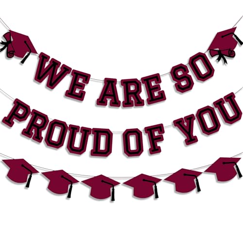 Image of We Are So Proud Of You Banner Graduation Party Decorations Congrats Grad Cap Garlands Wall Sign Maroon