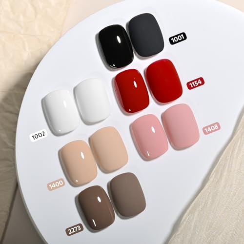 Image of GAOY White Red Black Gel Nail Polish Set, 6 Colors Brown Pink Nude Soak Off UV Light Cure Gel Polish Kit for Salon and Nail Art DIY at Home