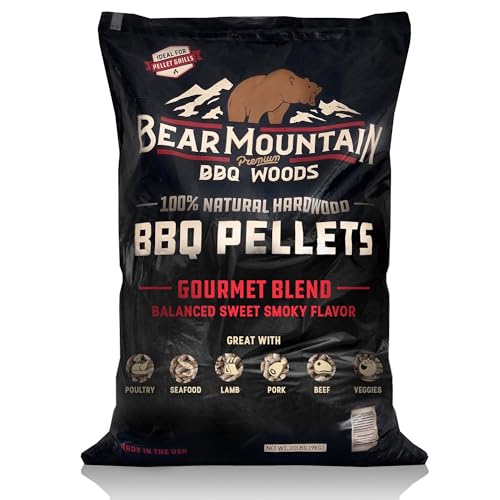 Bear Mountain All Natural Wood Pellets for Smoker, Grill & BBQ, 40 Lbs, Gourmet Blend - Premium Hardwood Barbecue Pellets for Indoor and Outdoor Grilling