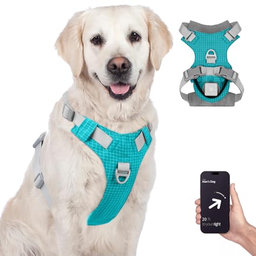 TagME No Pull Dog Harness with 2 Leash Clips,Lightweight & Visible for All-Day Walking,No Choke Pet Vest Includes AirTag Holder for Large Dogs,Teal