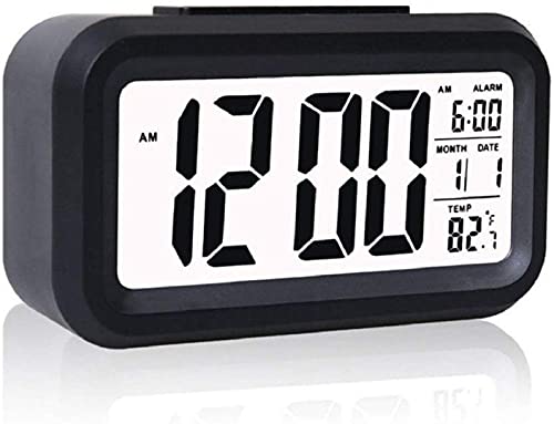 Image of SAMEZONE Digital Smart Backlight Alarm Clock with Automatic Sensor, Alarm Clocks for Bedroom, Date & Temperature Indoor Multifunctional Alarm Clock for Student Bedroom Home and Office (Black)