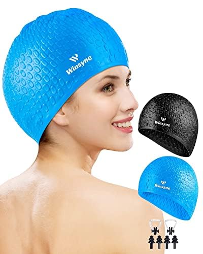 Winsyne 2 Pack Unisex Silicone Swimming Cap for Women Men Large Size Swimming Hat for Long Hair/Braids to Keep Hair Dry