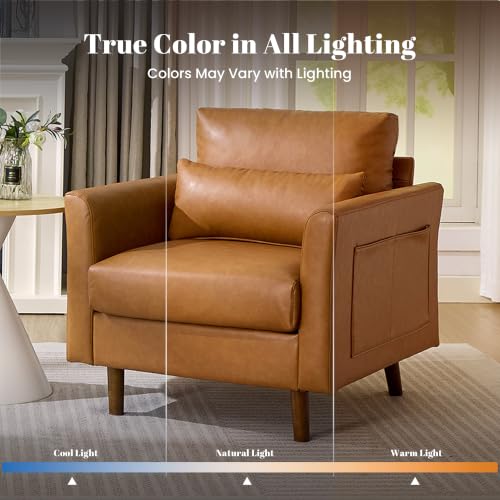Image of Kingfun Faux Leather Armchair Sofa with Side Pocket,Mid Brown