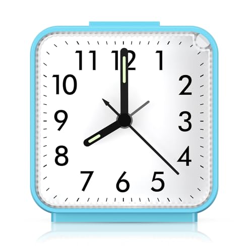 AMIR Analog Alarm Clock, Silent Non Ticking Small Clock, Travel Alarm Clock with Snooze & Light, Ascending Beep Sounds, Battery Operated Loud Alarm Clock for Bedroom, Bedside, Desk