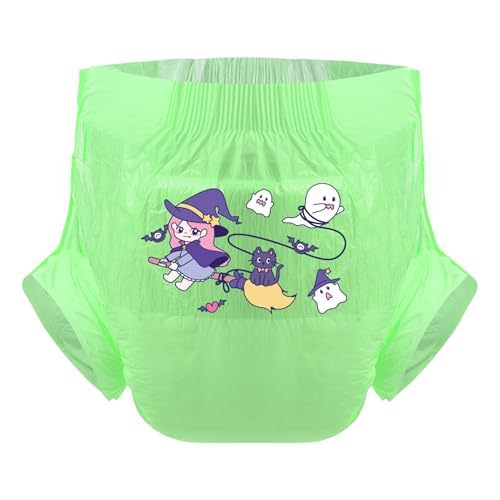 CutiePlusU Pañales para adultos 3 unidades, superficie seca, máxima absorción durante la noche, pañales desechables para incontinencia – Sorceress Green (L 95 – 120 cm)