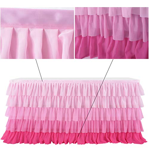 Besutolife Pink Table Skirt Tutu Ruffled Tablecloth For Rectangle Table 6Ft Baby Shower Birthday Party Unicorn Home Gradient Pink Table Decor #TOP7