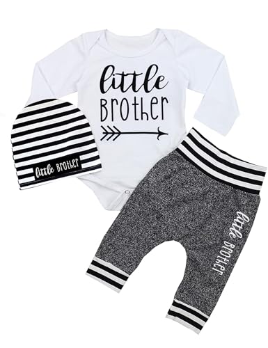 Image of Fommy Newborn Baby Boy Clothes New to The Crew Letter Print Romper+ Pants+Hat 3PCS Outfit