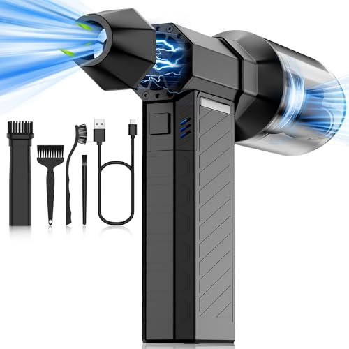 Yienct Electric Air Duster - Vacuum 2 in 1 & Cordless 6000mAh Mini Turbo Fan Blower, Keyboard Computer Car Cleaner, Replaces Compressed Air Can, Black(300000RPM)