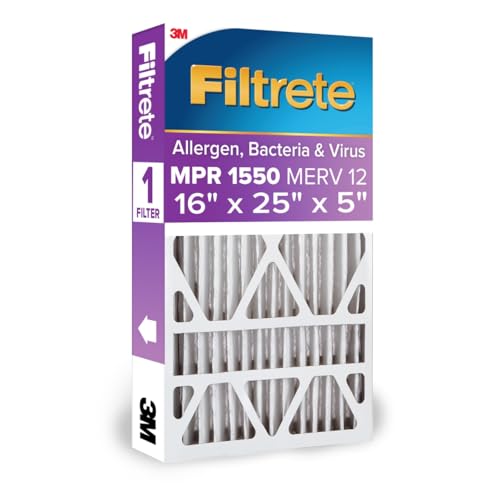 Filtrete 16x25x5 AC Furnace Air Filter, MPR 1550, MERV 12, Fits Honeywell & Trion AirBear, CERTIFIED Asthma & Allergy Friendly, Electrostatic Air Filter, 1-Pack (actual size 15.75 x 24.13 x 4.88)