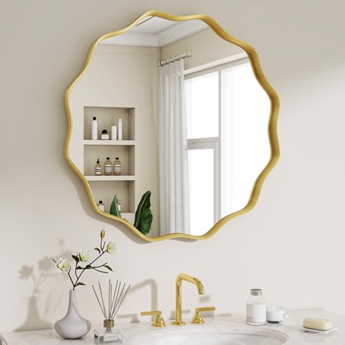 BEAUTYPEAK Runder Spiegel 50 cm, Wandspiegel mit Gewellter Kante,...