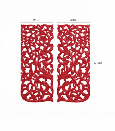 Image of VAS Collection Home Floral MDF Wall Decoration Panel, Wall Decoration Hanging, Wood Carving Wall Decoration Panel for Living Room, Bedroom, Hallway, Office (12 inch Inch X 27 inch Inch (Red)