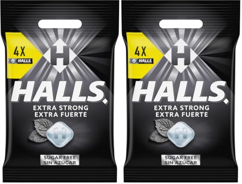 Halls Extra Fuerte Caramelos Duros Sabor Eucalipto sin Azúcar, 4 x 32g (Paquete de 2)