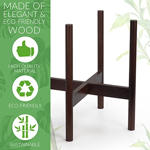 Fineiris 20.5" Large Plant Pot With Stand, 10 Inch White Ceramic Pot With Drainage & Wooden Plant Stand, Large Planter With Stand For Flowers, Fiddle Leaf Fig Tree, Snake Plant & Peace Lily #TOP6