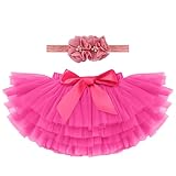 Baby Mädchen Tutu Röcke Minirock Prinzessin Rock + Stirnband Tüllrock Kleinkinder 1.Geburtstag Kleid Neugeborenes Fotoshooting Requisiten Outfit Rosarot 18-24 Monate