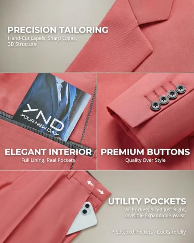Image of YND Men's 3 Piece Suit with Tie, Solid Color Slim Fit Jacket Vest and Pants