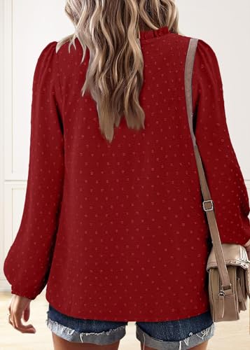 BETTE BOUTIK Women Boho Long Sleeve Shirts Dressy Casual V Neck Fall Fashion Tops Swiss Dot Flowy Blouses