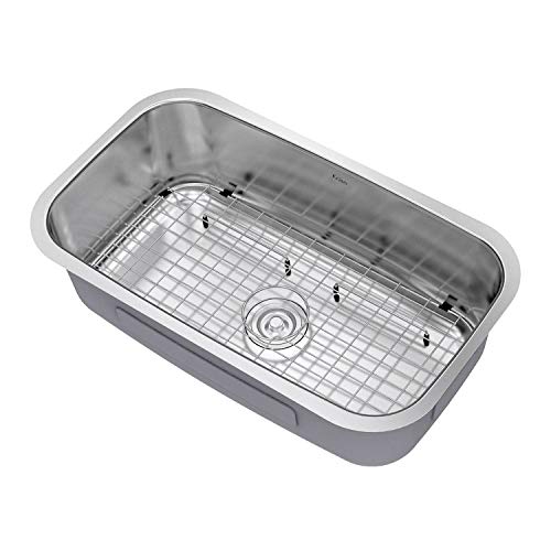 Image of Kraus 31 1 /2 Inch Stainless Steel Kitchen Sink, Durable 18 Gauge Single Bowl Kitchen Sinks Undermount, KBU14