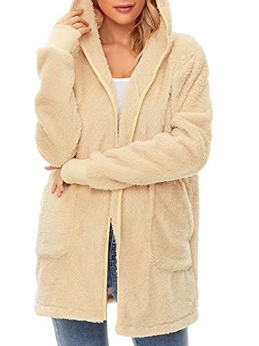 Image of Century Star Women Fleece Cardigan Hooded Loose Fuzzy Cardigan Coat Womens Fuzzy Jacket Outwear
