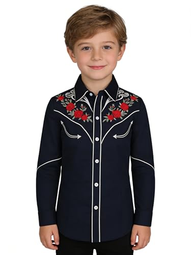 YELLTOOGOO Kid Western Cowboy Shirts Casual Button Down Costume for Boys Red