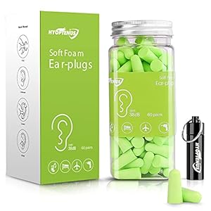 Hyoptenus 60 paar zachte schuimoordopjes met aluminium draagtas, 38dB SNR, ruisonderdrukking, gehoorbescherming, slapen…