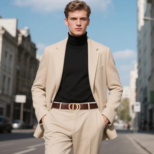 Image of Aurolran Men&Womens Leather Dress Belt Business Automatic Buckle Belt Color-Black Silver Gold