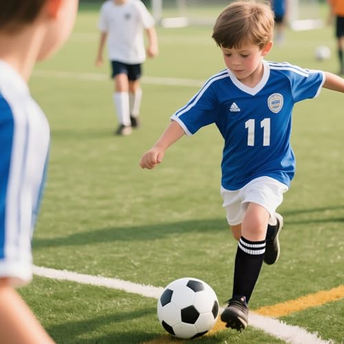 2 Pairs Kids Soccer Socks Youth Striped Knee High Football Baseball Socks for Boys Girls 6-15 Years4