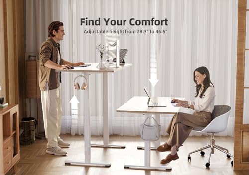 Image of Claiks Electric Height Adjustable Stand Up Desk, 35x20 Inches Sit Stand Desk for Home Office, Nature Top /White Frame