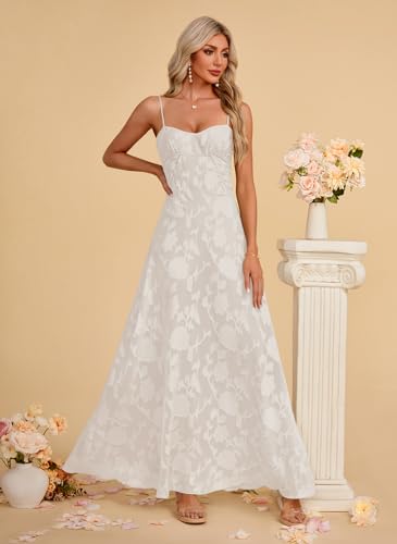 Image of Women's Elegant Wedding Guest Dress Spaghetti Straps Slim Fit Floral Sleeveless Formal Dress Maxi Evening Party