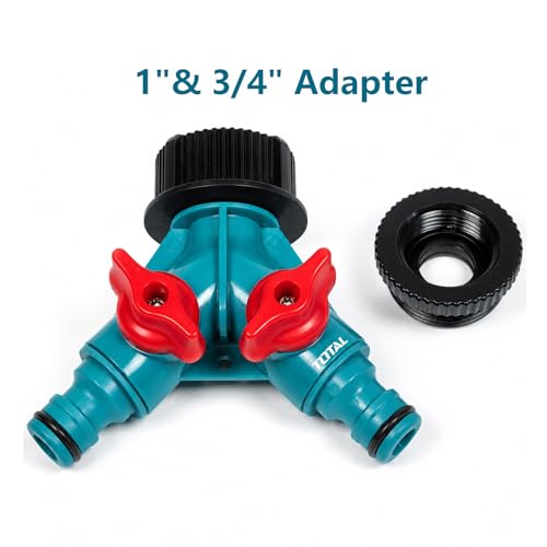 Image of TOTAL Garden Hose Y Splitter 2 Way | Tap Connector with Dual Shut-Off Valves | High Pressure Water Hose Diverter with 1 inch to 3 /4 inch Adapter for Garden, Car Wash & Irrigation
