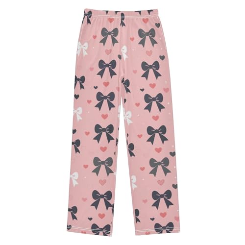 Black Bow Pink Heart Pajama Pants Long Sleep Pant Soft PJ Bottoms Sleepwear