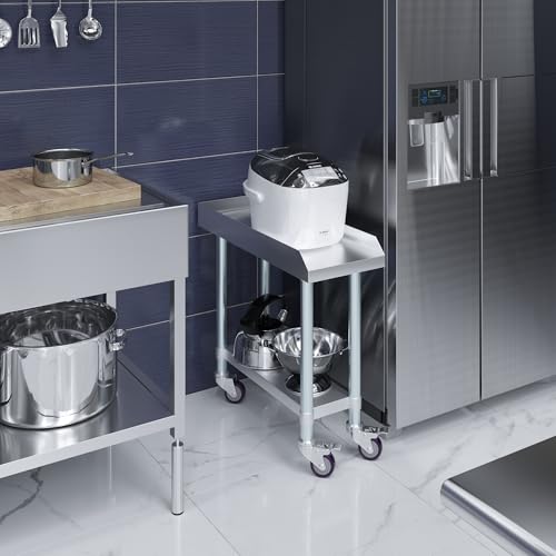Image of AmGood Stainless Steel Equipment Stand with Undershelf + Casters, Heavy Duty, Commercial Grade, NSF Certified (30 inch Width x 12 inch Length + Casters)