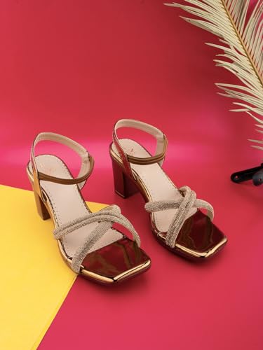 Image of XE Looks Attractive & Comfortable Block Heel Sandal with Ankle Strep for women & Girls