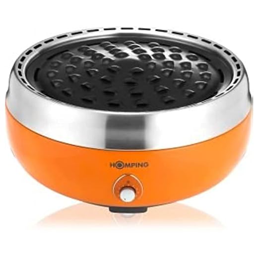 Homping Grill - Ultimate Portable Charcoal BBQ Grill. Produces Less Smoke. Combined with its Electric Fan for air/Heat Control. Tailgating Grill (Orange)
