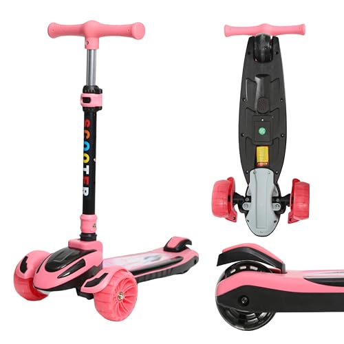 Habib Gruppe Patinete infantil de 3 ruedas, ruedas con luz LED, plegable, 4 alturas ajustables, para niños y niñas de 3 a 8 años (4 colores) (rosa)