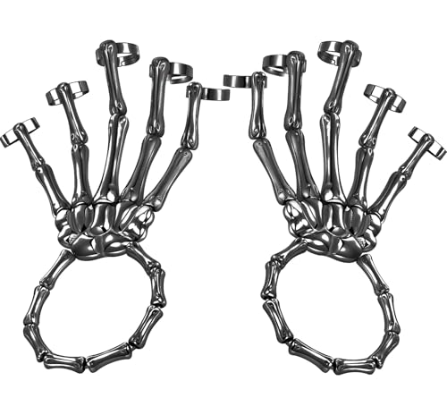 Image of LAKIYOYO 4pcs Halloween Skull Skeleton Hand Bracelet with Ring Punk Wristband Skull Fingers Hand Bracelet Skeleton Ring Hallowmas Gifts Jewelry